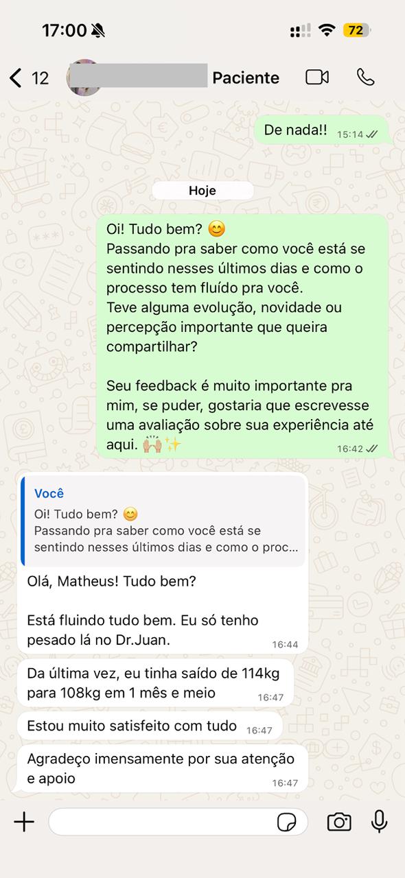 Saiu de 114kg para 108kg em 45 dias